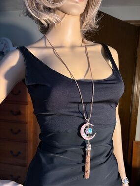 Kirks Folly Rose Gold Crescent Moon Pendant Necklace with Pink and Blue Accents